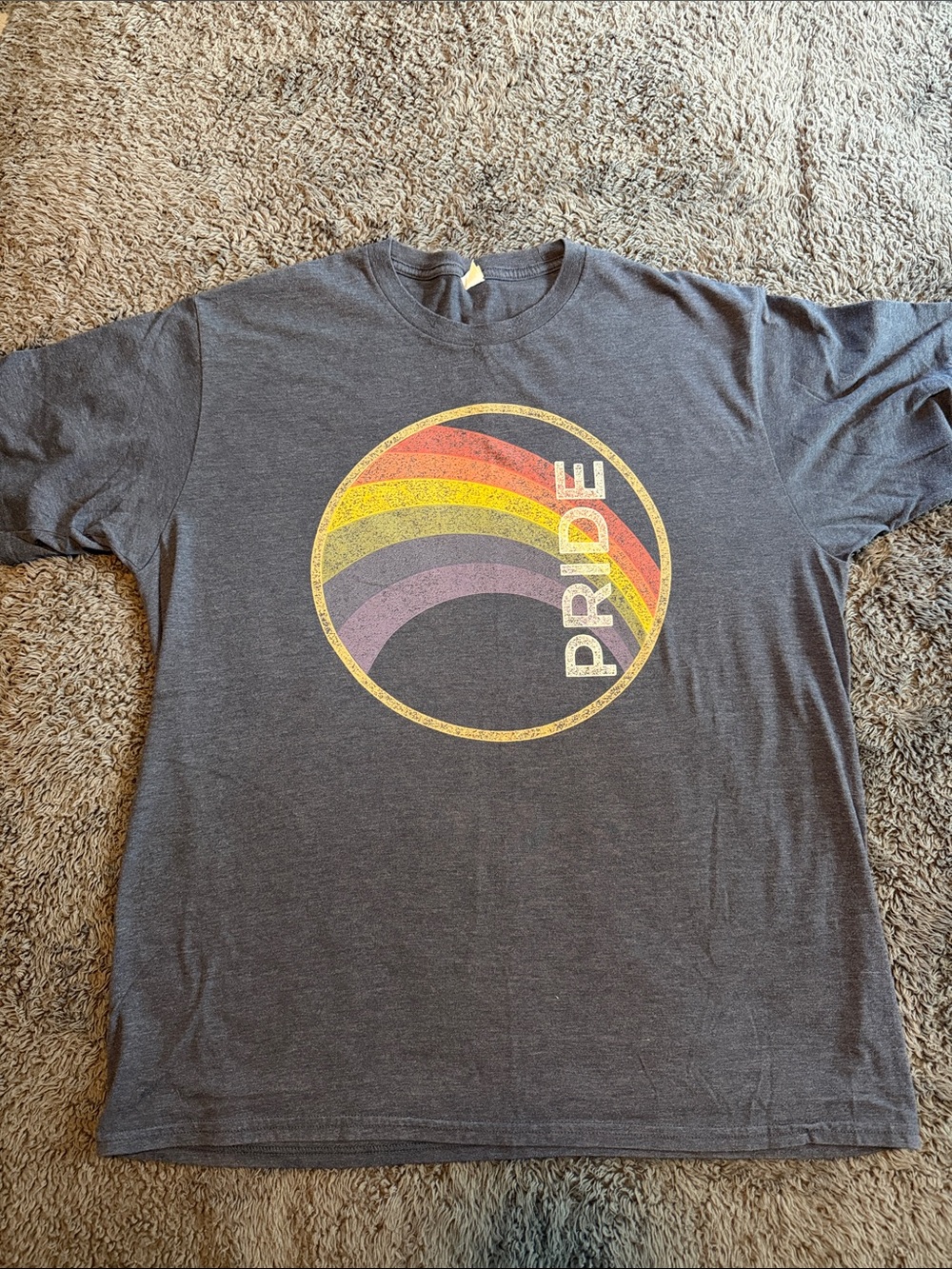 Port and Company Charcoal Pride Graphic Tee with Vintage Rainbow